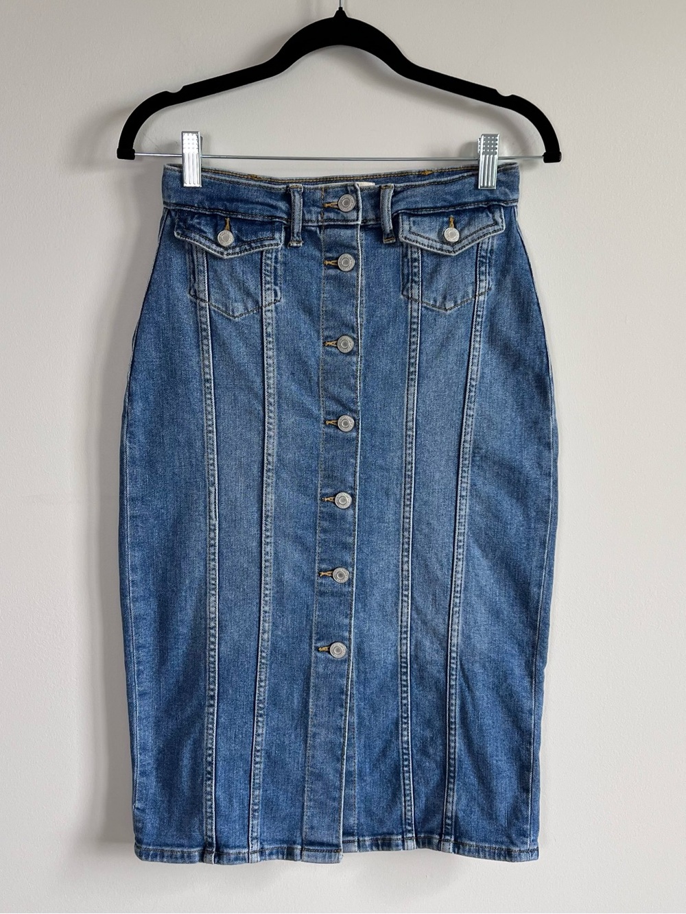GAP Cotton Medium Wash Blue Denim Midi Skirt / Summer Skirt - Elevated Basic